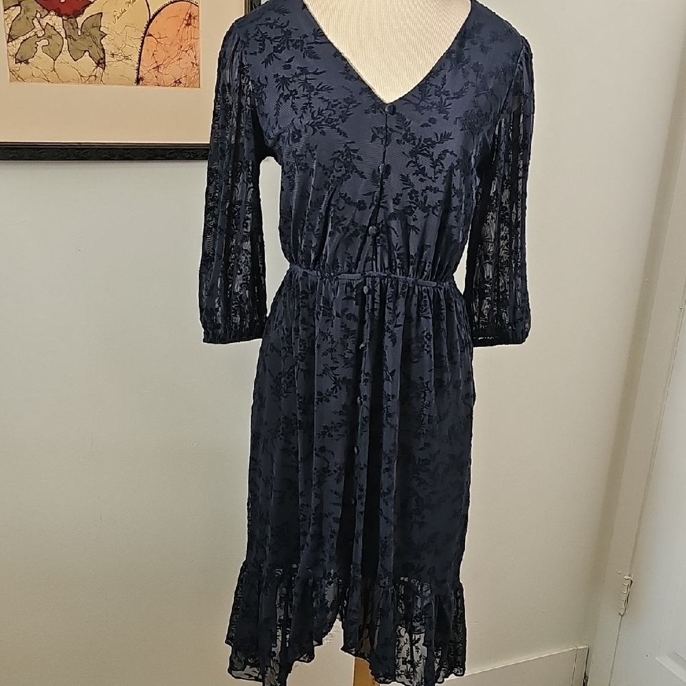 Ember: High/low Whimsigoth, Dark Romantic Dress. Navy Bl W/ Purple Hue. Sz Small